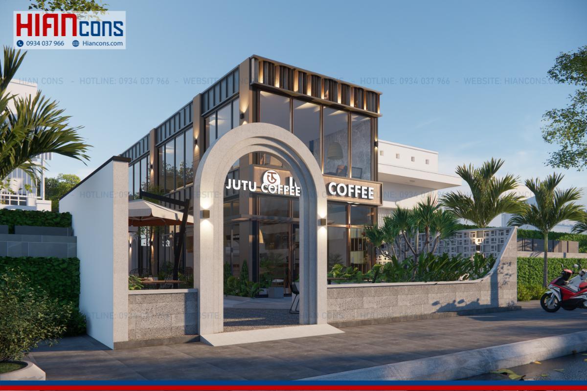 Thiết kế quán cafe khung thép Jutu