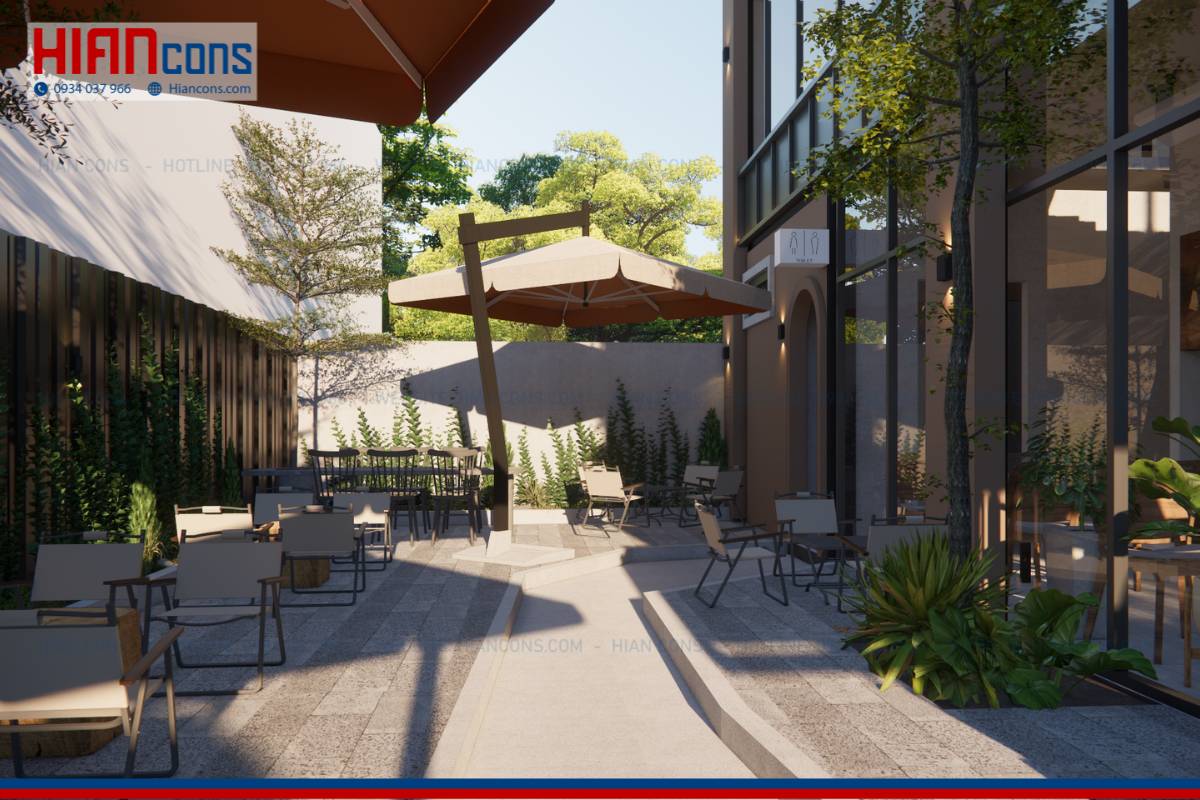 Thiết kế quán cafe khung thép Jutu
