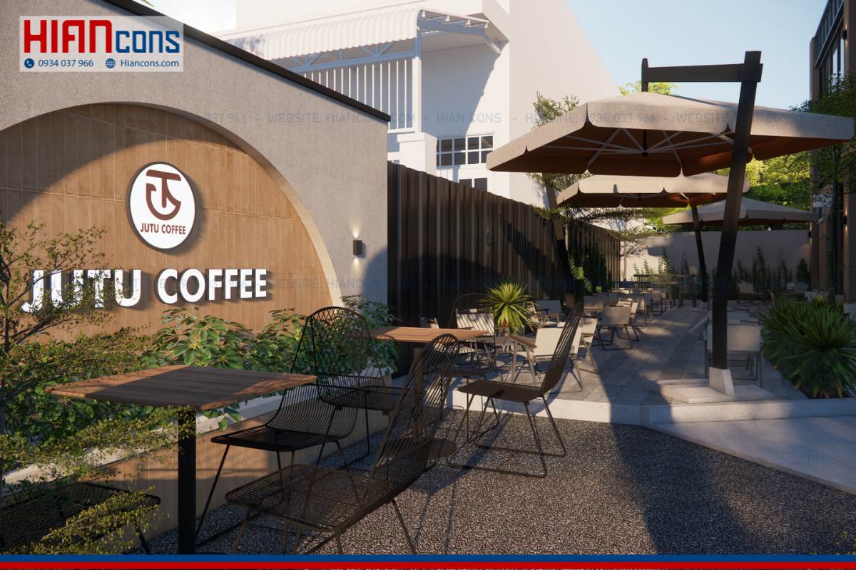 Thiết kế quán cafe khung thép Jutu
