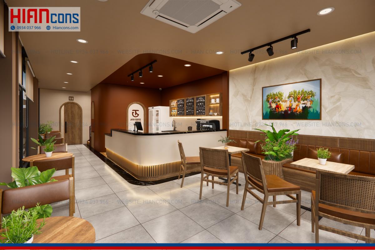 Thiết kế quán cafe khung thép Jutu