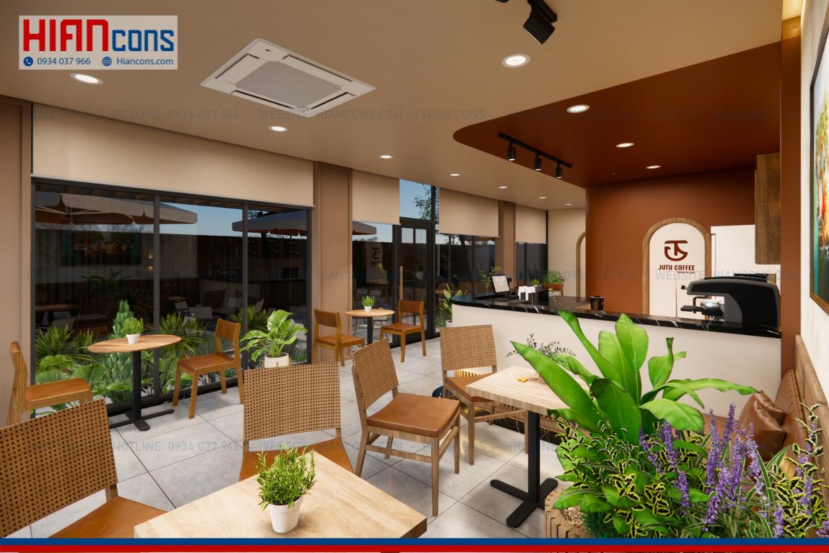 Thiết kế quán cafe khung thép Jutu