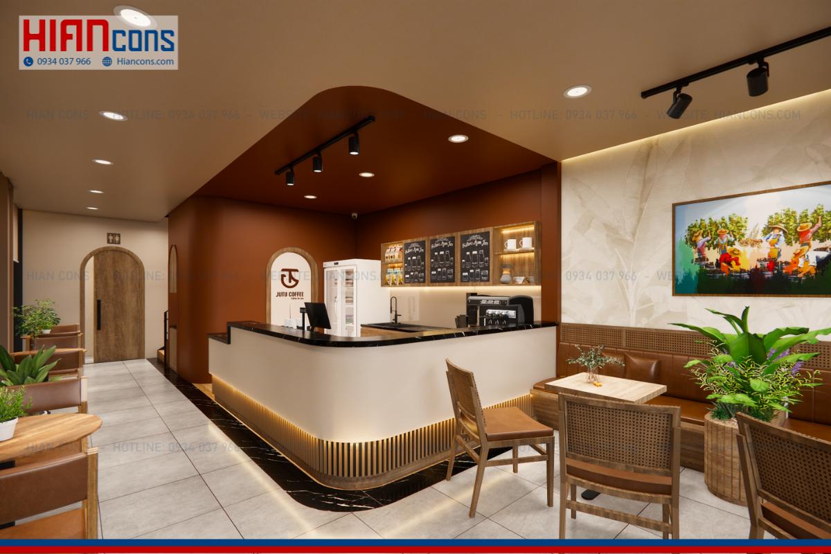 Thiết kế quán cafe khung thép Jutu