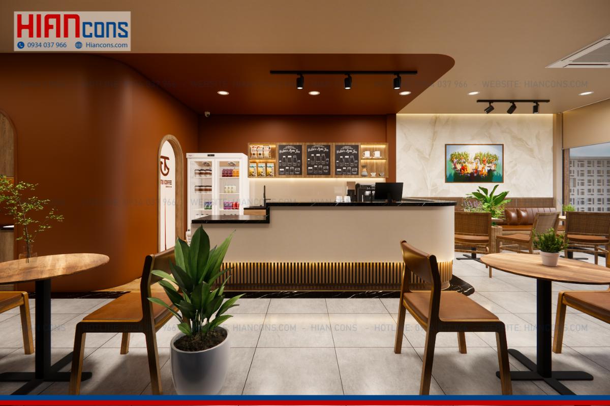 Thiết kế quán cafe khung thép Jutu