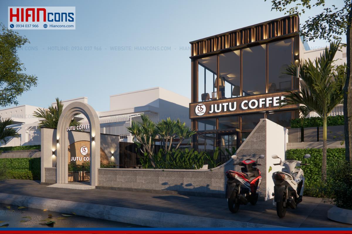Thiết kế quán cafe khung thép Jutu