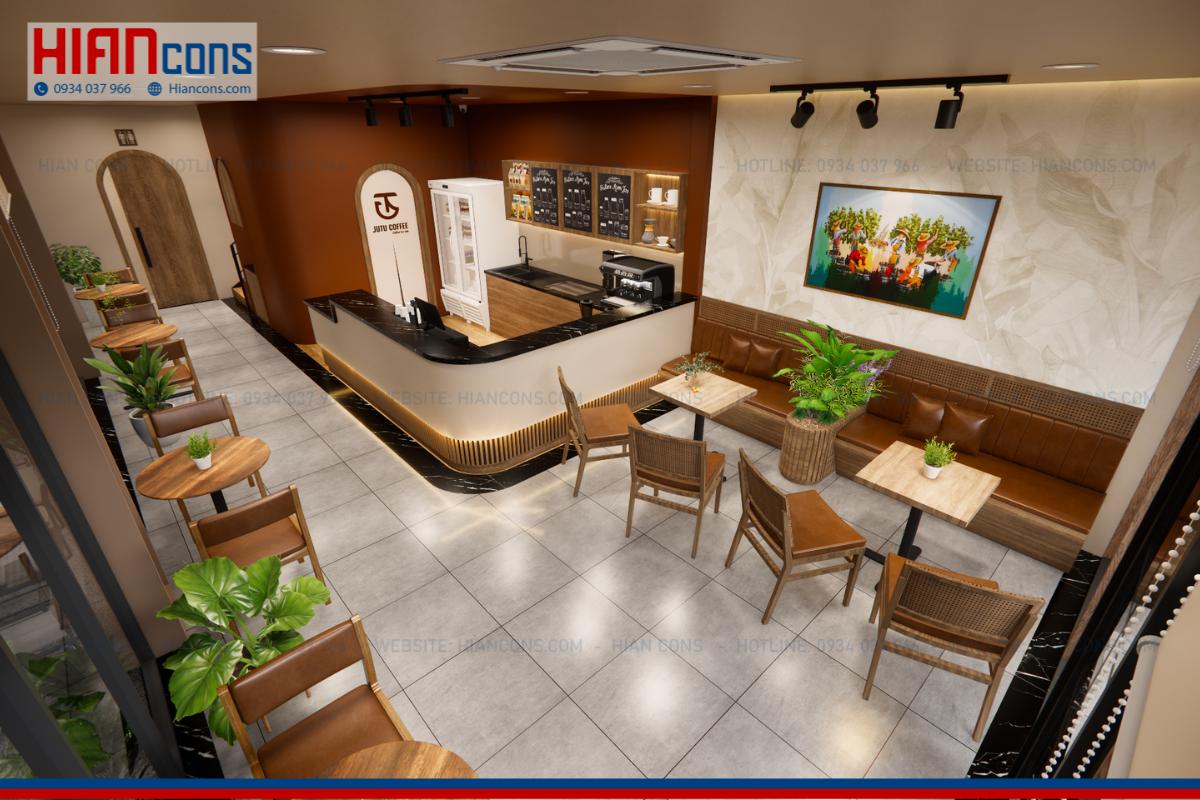 Thiết kế quán cafe khung thép Jutu