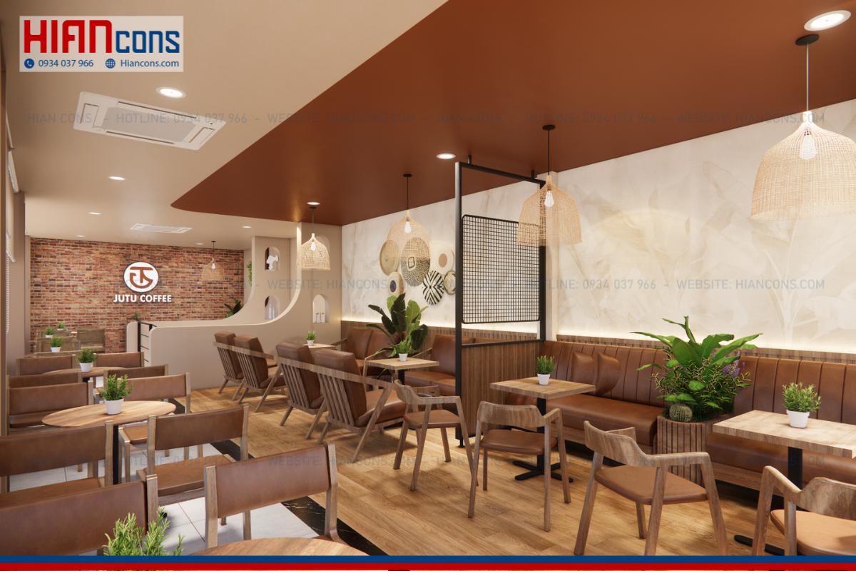 Thiết kế quán cafe khung thép Jutu