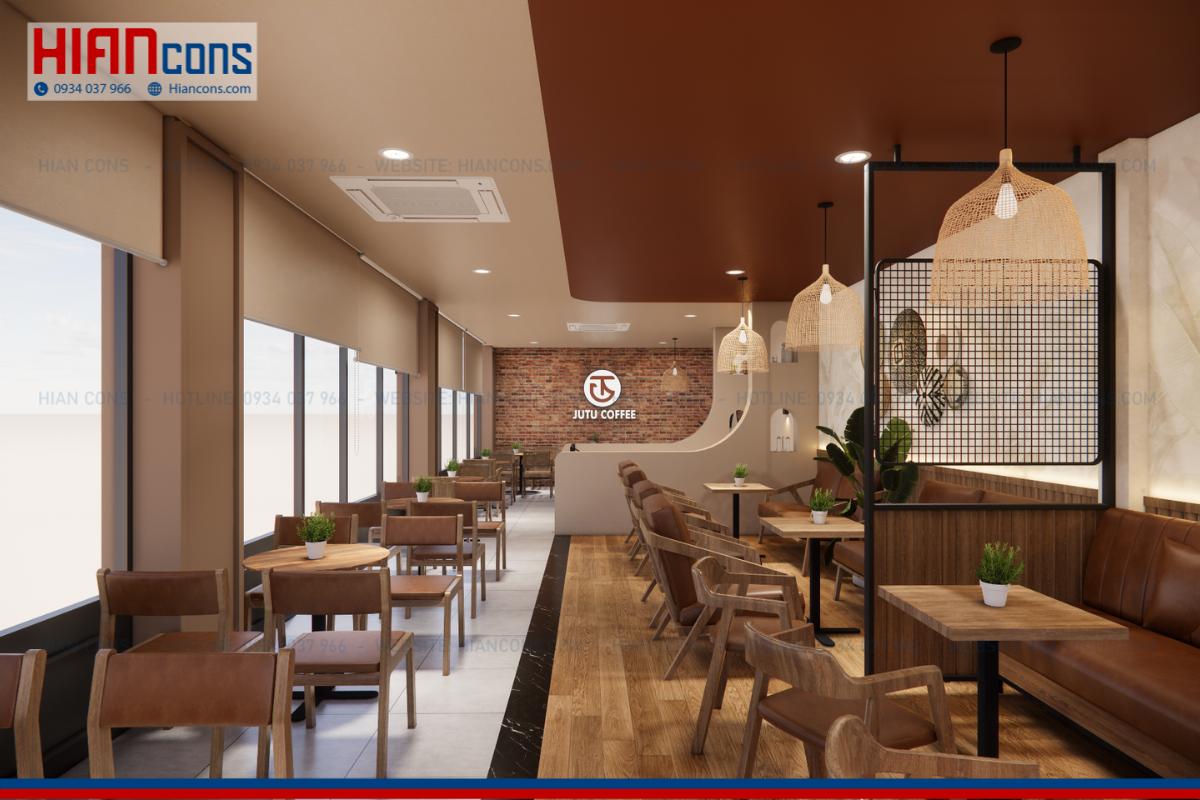 Thiết kế quán cafe khung thép Jutu