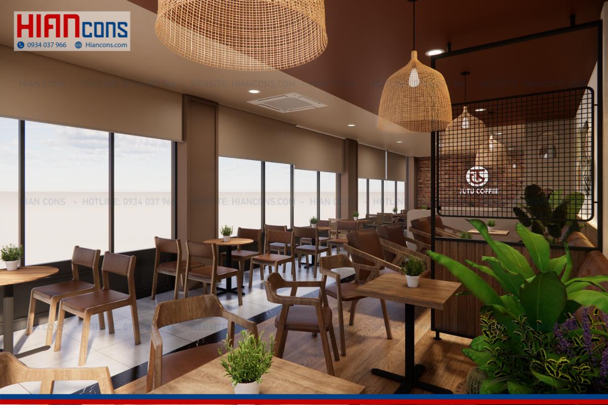 Thiết kế quán cafe khung thép Jutu