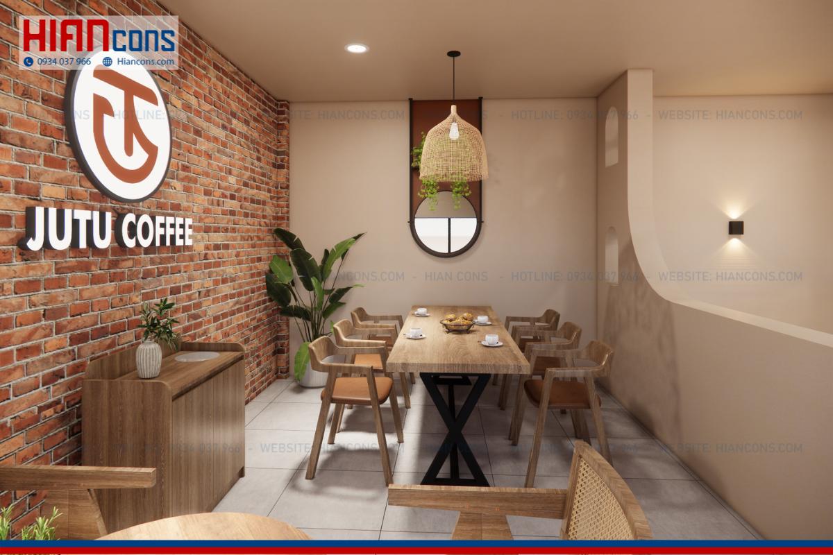 Thiết kế quán cafe khung thép Jutu