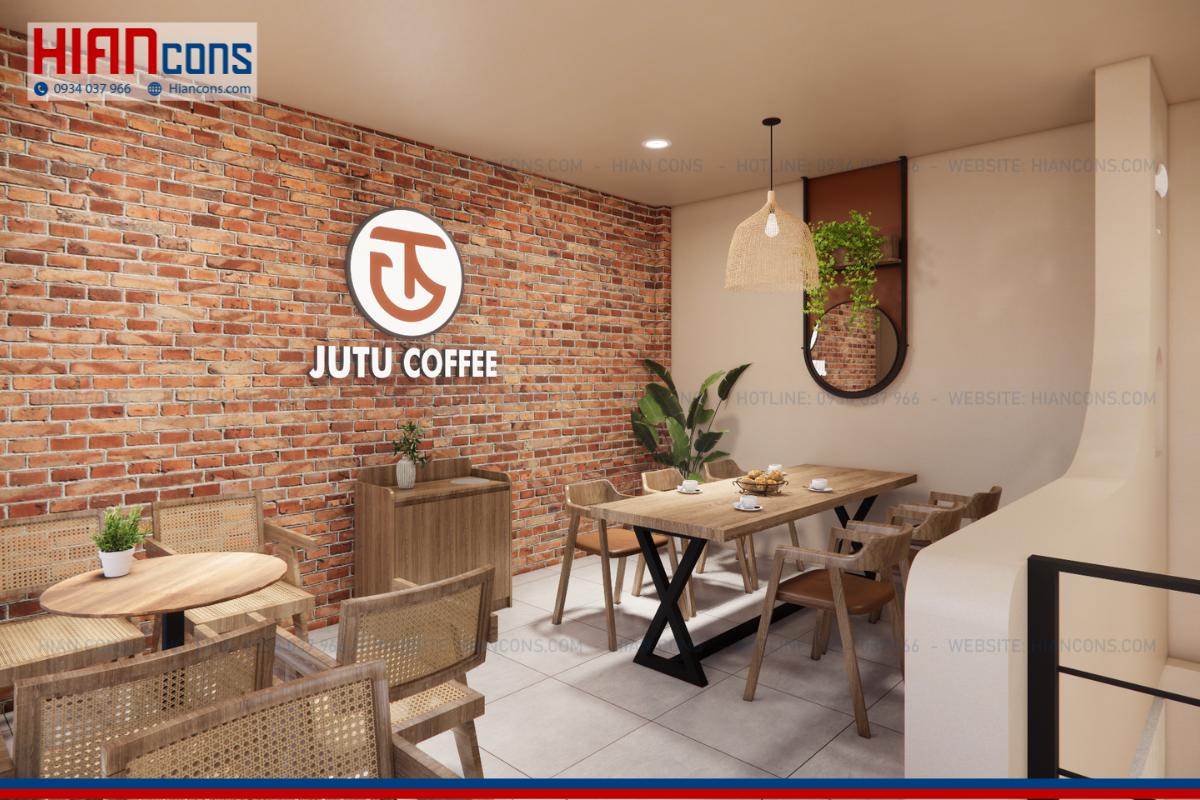 Thiết kế quán cafe khung thép Jutu