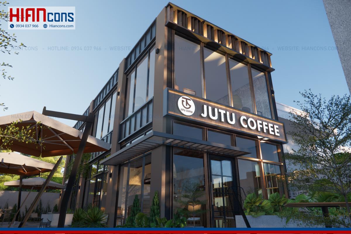 Thiết kế quán cafe khung thép Jutu