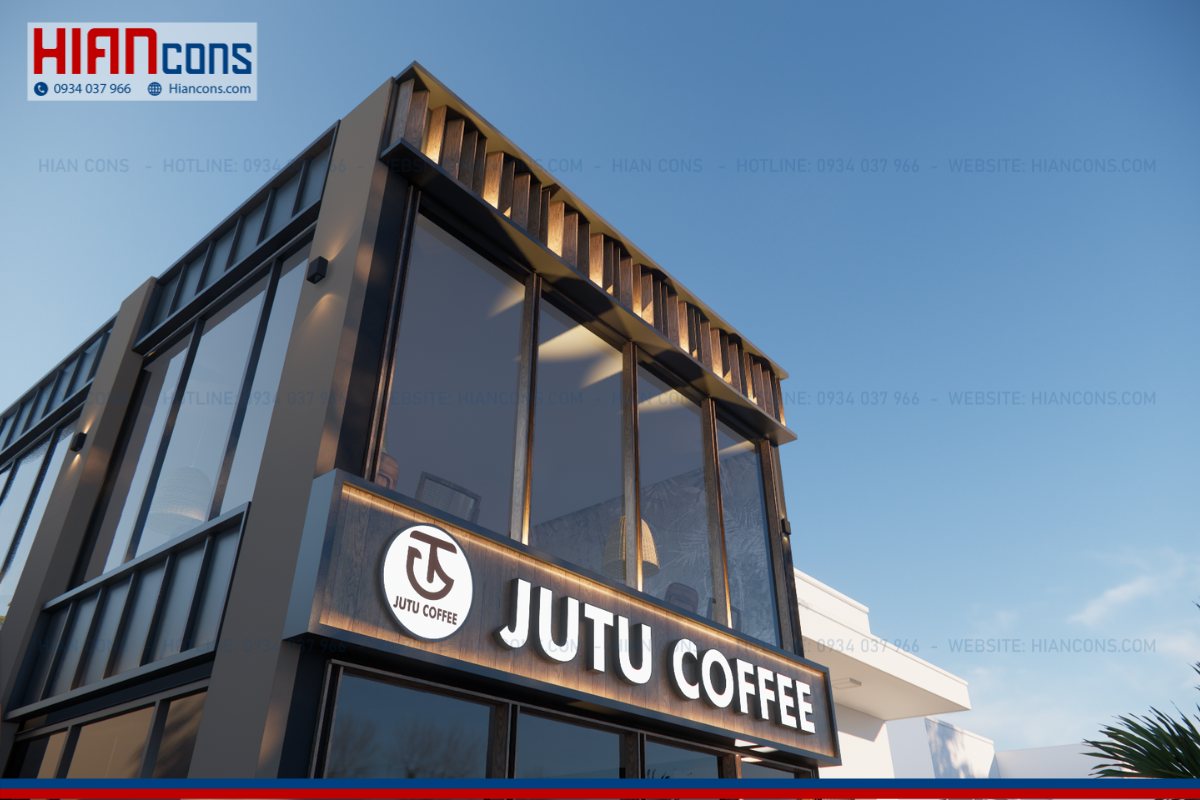 Thiết kế quán cafe khung thép Jutu