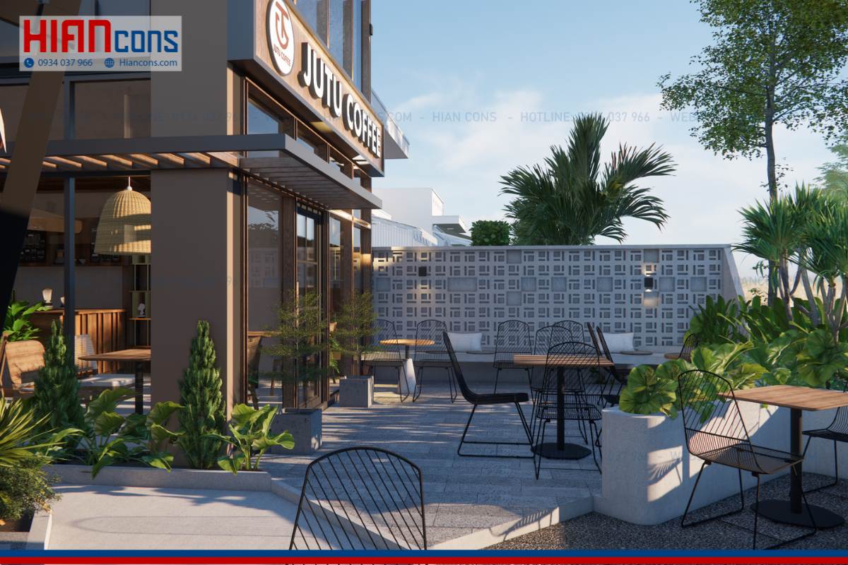 Thiết kế quán cafe khung thép Jutu