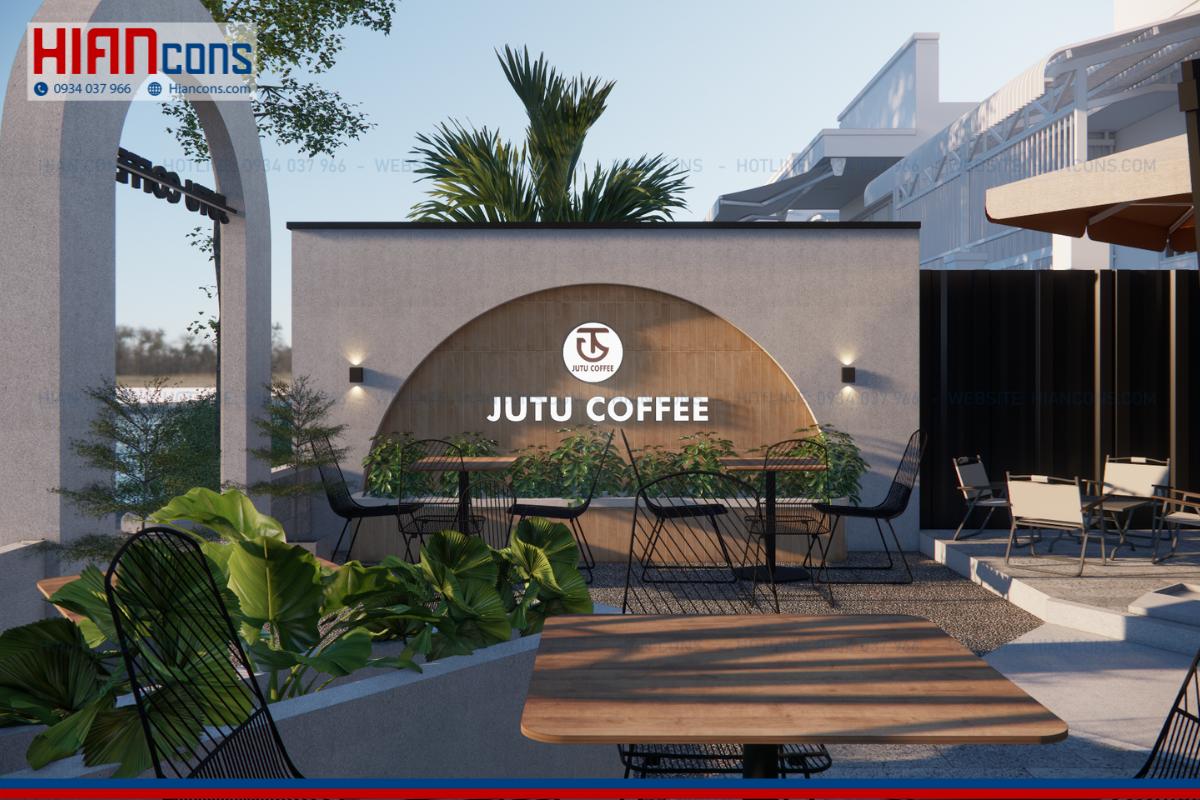 Thiết kế quán cafe khung thép Jutu