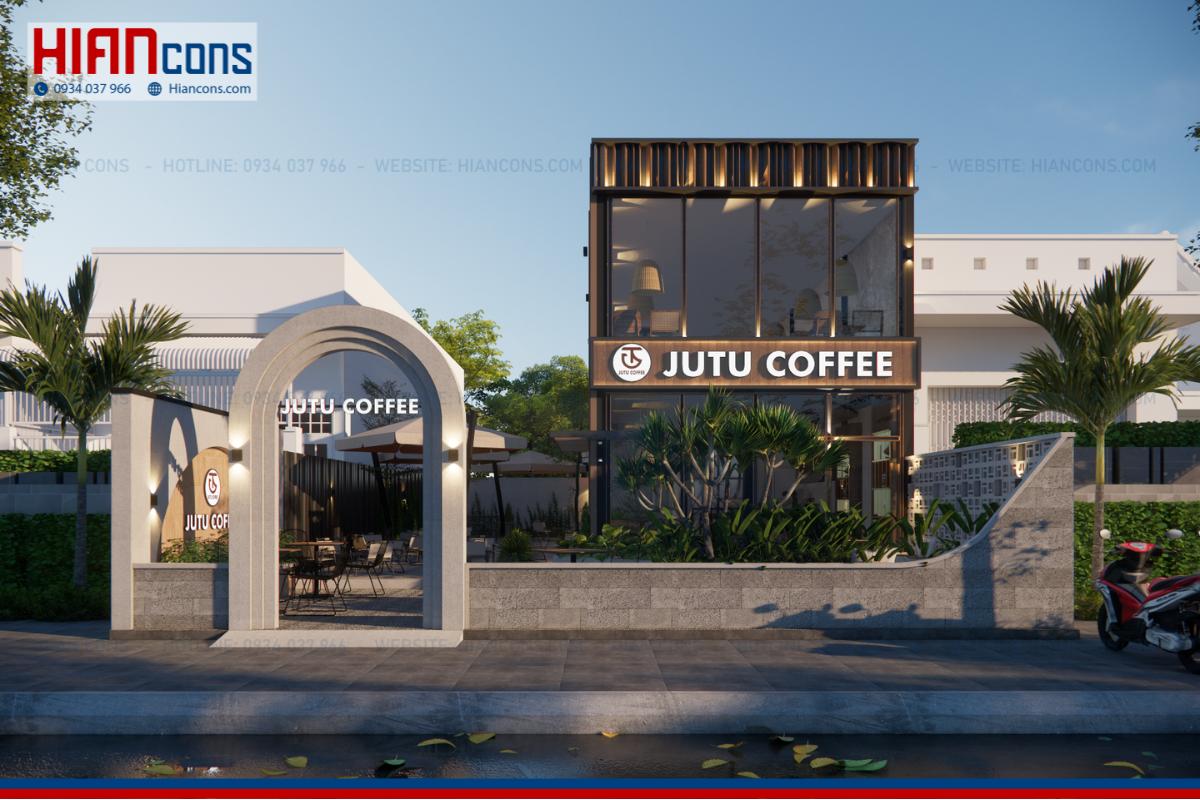 Thiết kế quán cafe khung thép Jutu