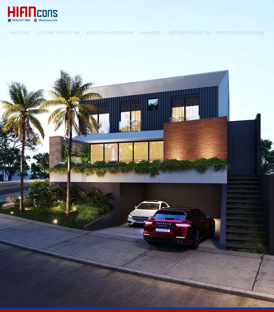 Thi Công Biệt Thự Hiện Đại Mái Xanh