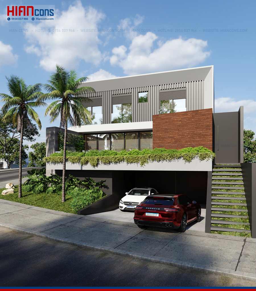 Thi Công Biệt Thự Hiện Đại Mái Xanh