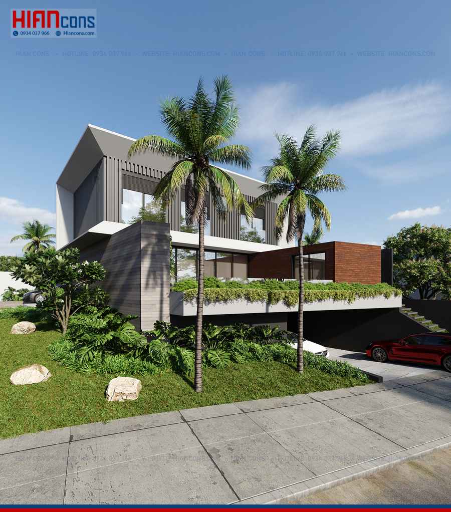 Thi Công Biệt Thự Hiện Đại Mái Xanh