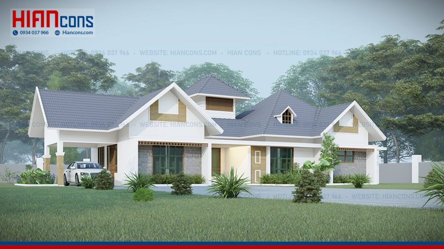 Biệt Thự Mái Thái Có Gara