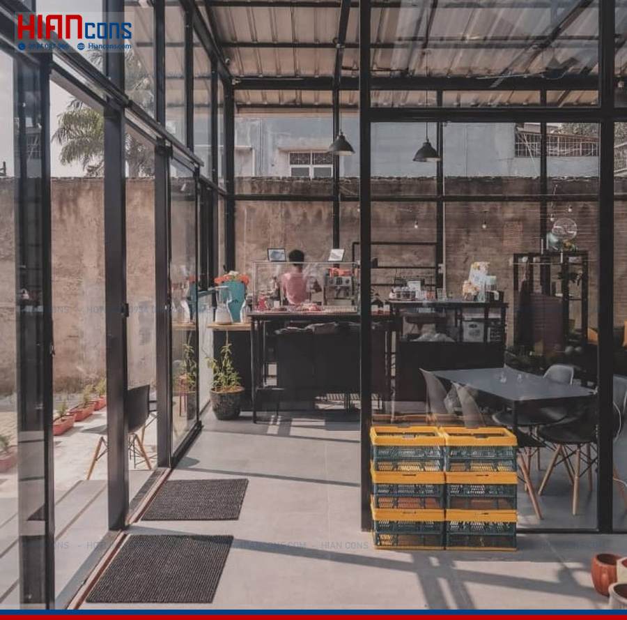 Thiết Kế Nhà Hàng Cafe Khung Thép