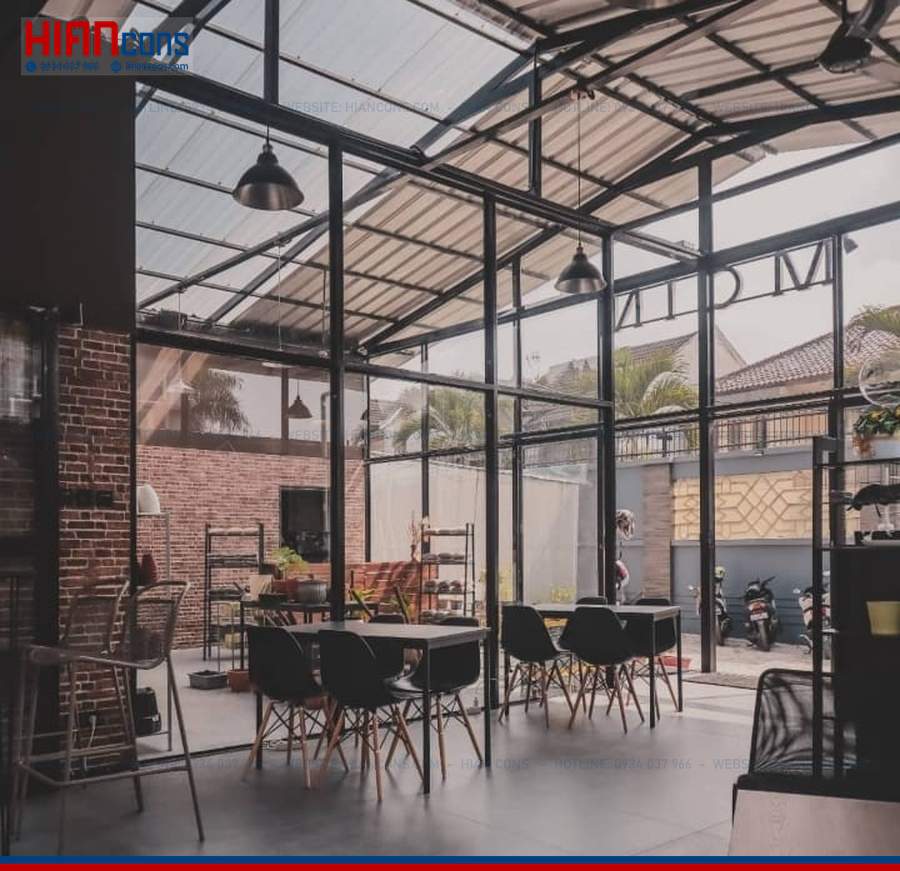 Thiết Kế Nhà Hàng Cafe Khung Thép