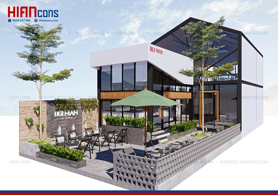 Nhà Hàng Cafe Khung Thép Hiện Đại