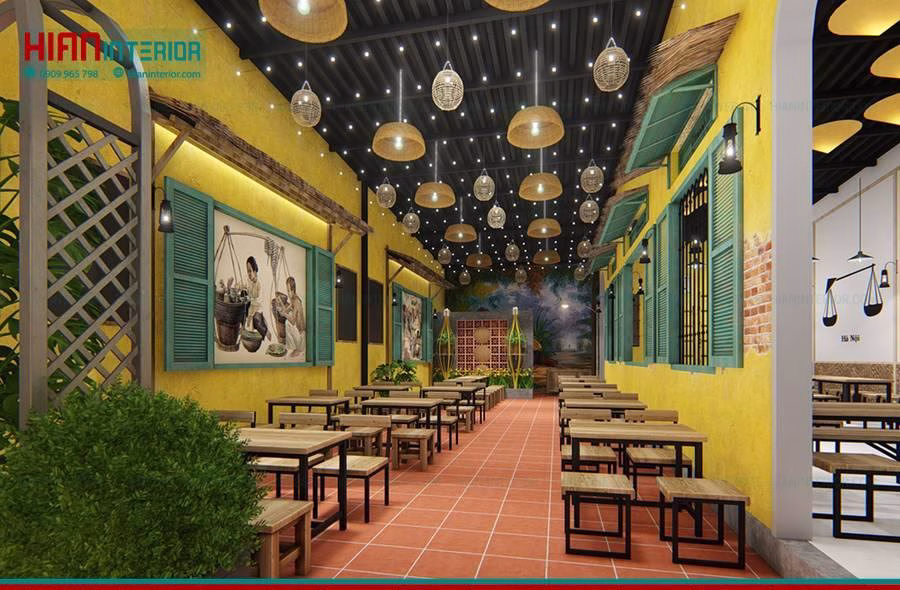 Quán Cafe Khung Thép Kết Hợp Cây Xanh