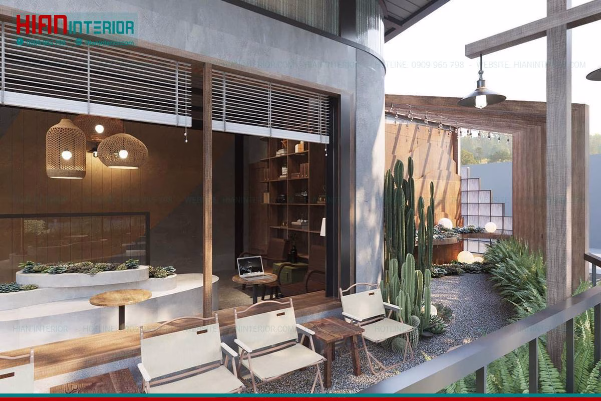 Quán Cafe Sân Vườn Có Thác Nước