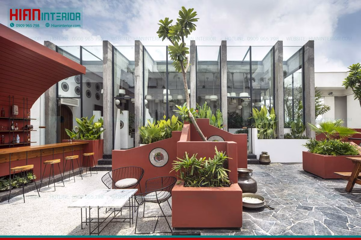 Thi Công Cafe Sân Vườn Có Hồ Cá