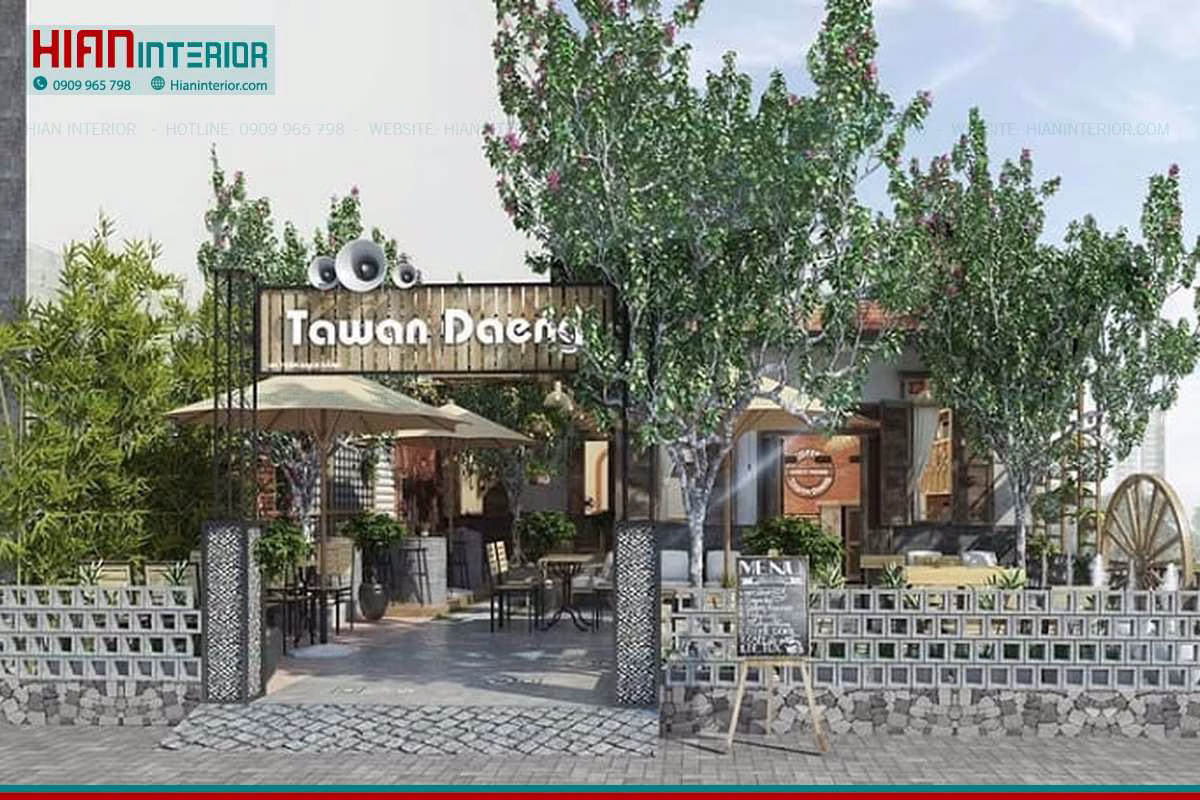 Thi Công Cafe Sân Vườn Xanh Mát